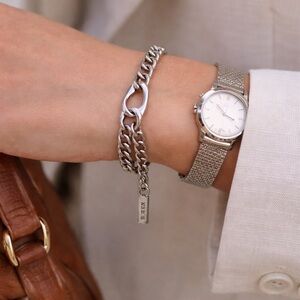 BEYA Stainless Steel Chunky Chain Bracelet Adjustable 7–8.75” Modern Silver Tone